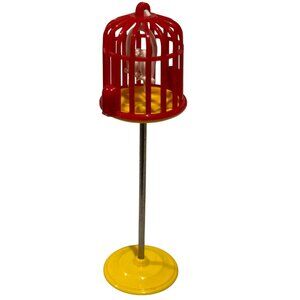 Vintage Commonwealth Plastics Dollhouse Birdcage White Birds Red Yellow Cage